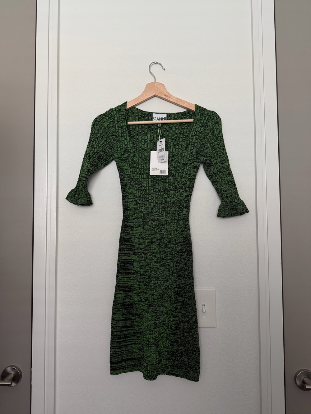 GANNI • kelly green mini knit dress